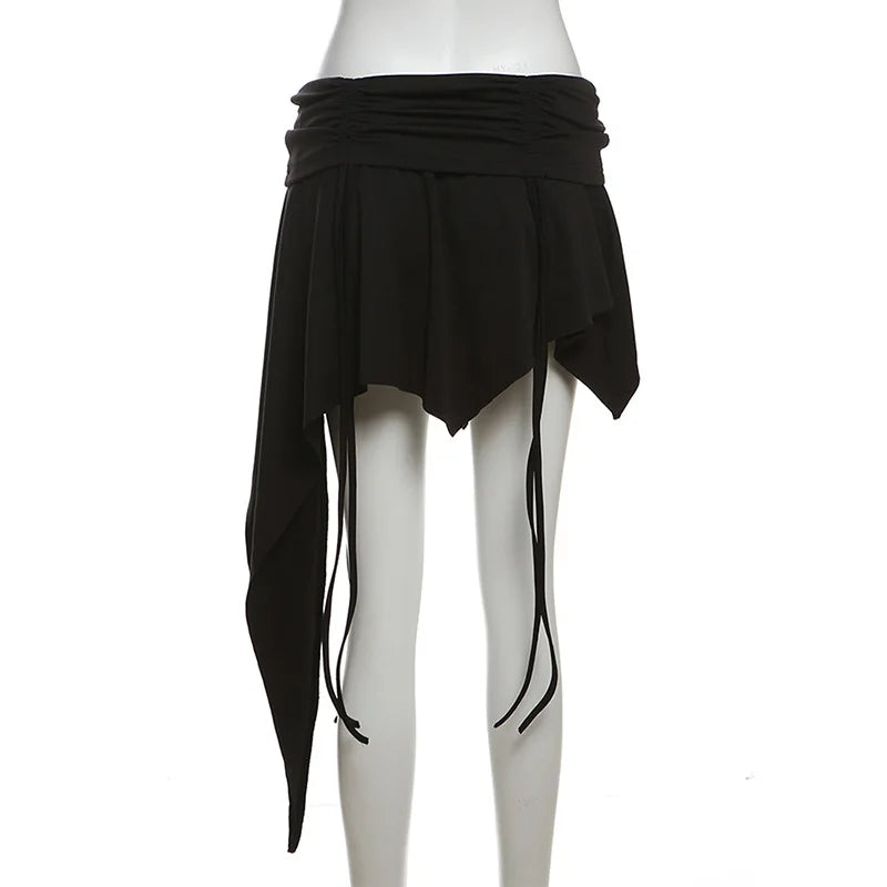 Goth Dark Mall Gothic Dropped Waist Drawstring Mini Skirt Punk Grunge Women Irregular Hem A-line Skirts Chic E-girl Techwear Y2K.