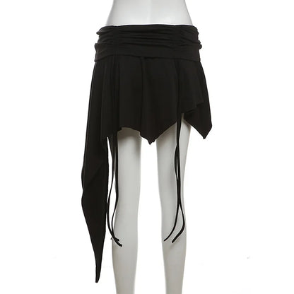 Goth Dark Mall Gothic Dropped Waist Drawstring Mini Skirt Punk Grunge Women Irregular Hem A-line Skirts Chic E-girl Techwear Y2K.