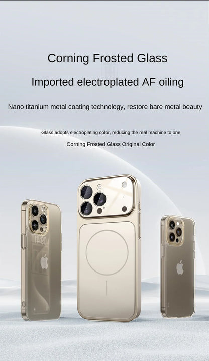 Official Orange Magsafe Magnetic Glass Phone Case for iPhone 17 Air 16 15 14 13 Pro Max Hard Shockproof Protect Matte Cover.