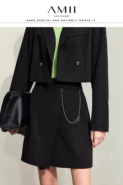 AMII Minimalism Casual Shorts Skirts Women High Rase 2024 Autumn New Fashion Commuter Lady Straight Blazer A-Line Skirt 12343035