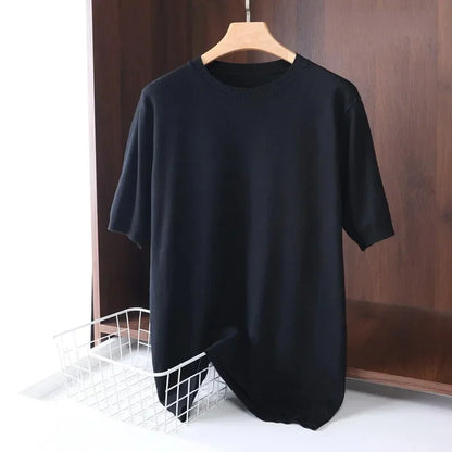 2025 Superfine Merino Wool T Shirt Men's Knitted O-neck Breathable Thin Cashmer Short Sleeve Tee Solid Color Tops