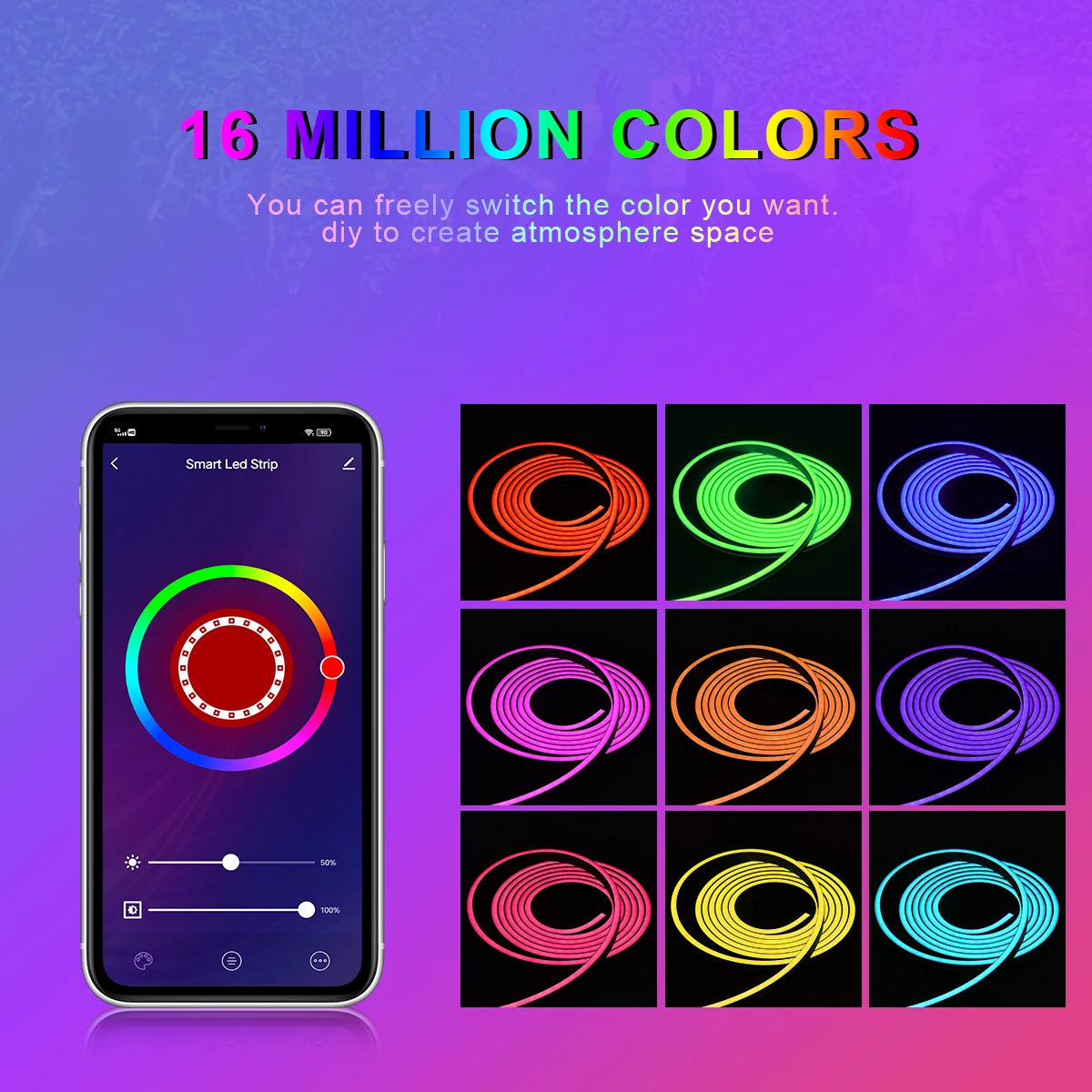 Tuya Smart WiFi LED Neon Light Strip 12V Black Silica Gel Tube RGB Bluetooth APP Neon Lamp Tape For Home Room Christmas Decor.