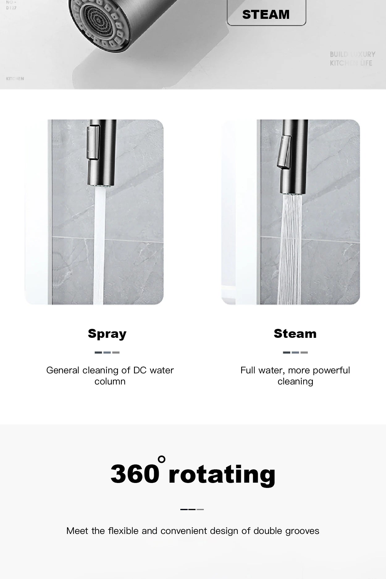 High-end gun gray brass kitchen faucet induction design single handle cold and hot dual control 2 function simple sink faucet