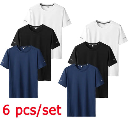 6pcs Men T-shirt Tracksuit Sets Plus Size 5XL/6XL/7XL 90-175kg Quick Dry Round Neck Short Sleeve Sportwear Big Size Men Clothing.