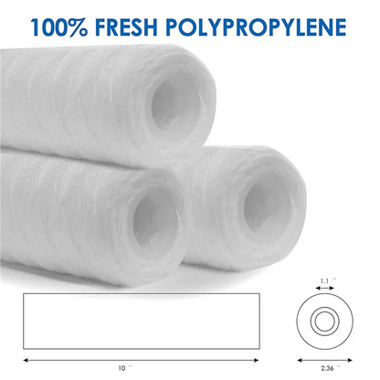ABUN-10Pcs 10 Micrometre 10 Inch X 2.5 Inch String Wound Sediment Water Filter Cartridge Whole House Sediment Filtration