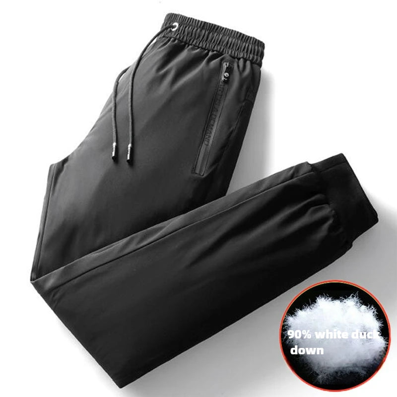 Men's Down Pants Autumn Winter New Solid Color Thickened Warm Outdoor Travel Adventure Harem Pants Men's Plus Size Casual Pants.