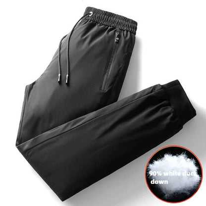 Men's Down Pants Autumn Winter New Solid Color Thickened Warm Outdoor Travel Adventure Harem Pants Men's Plus Size Casual Pants.