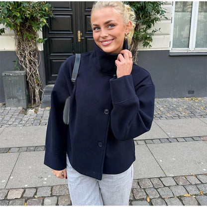 Straße Batwing Hülse Cape Gürtel Mäntel Frauen Lose Solide Stehkragen Einreiher Jacke 2025, Herbst Dame Alle-spiel chic Mantel