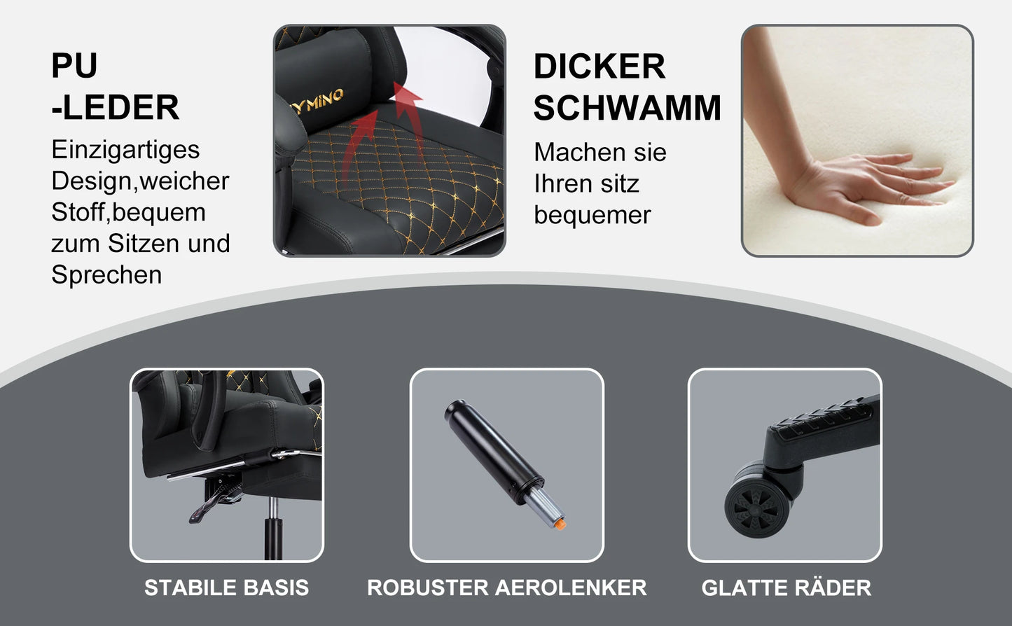 Symino Gaming-Stuhl im Rennstil, Bürostuhl mit Fußstütze und verstellbaren Armlehnen, 200 kg Tragfähigkeit