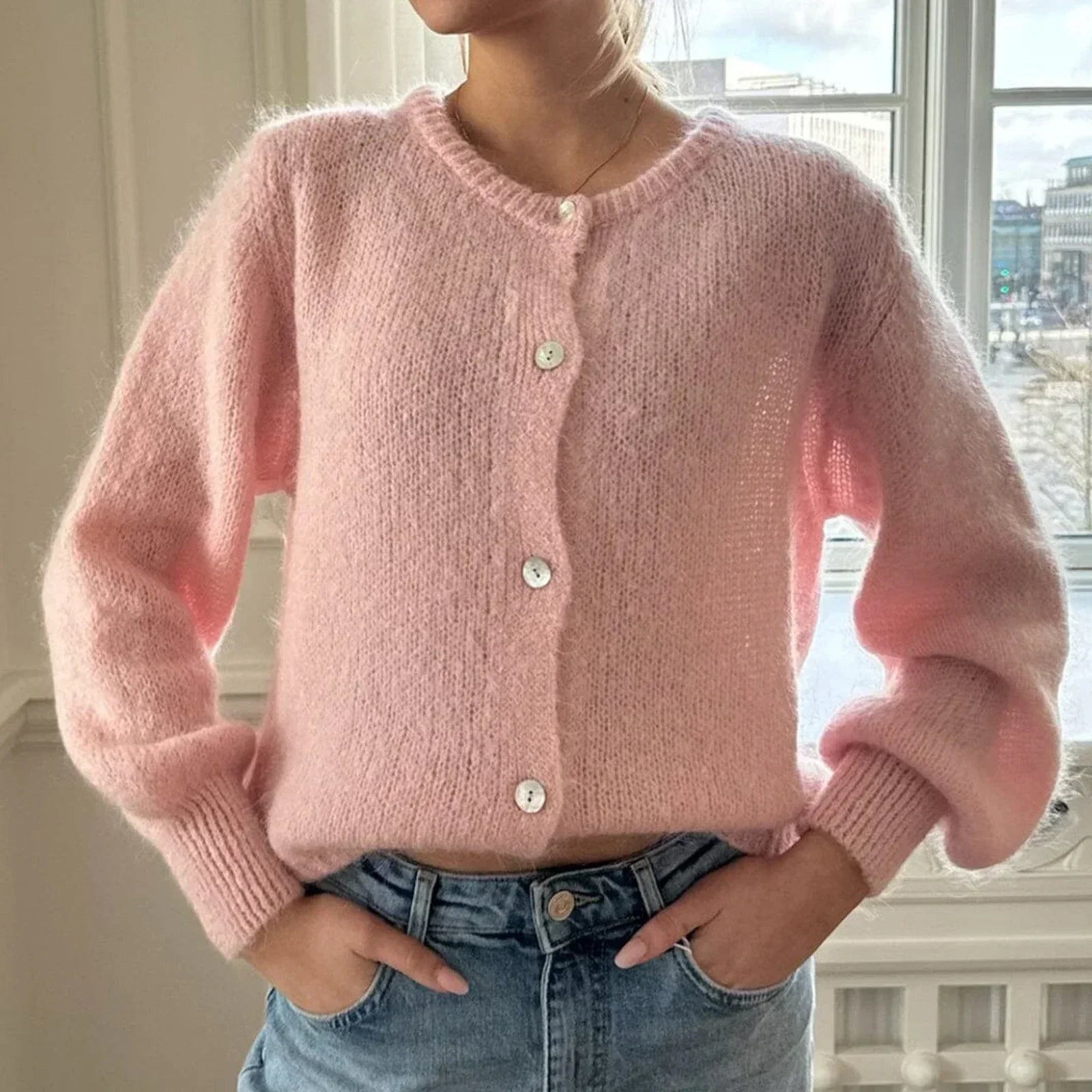 Women Solid Knitted Single Breasted Cardigan O-neck Long Sleeve Loose Soft Sweater 2024 Autumn Lady Knitwear ﻿.