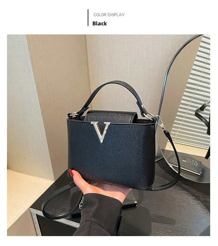 Luxury Women's Tote Bag, Chic V Shaped Stylish Pu Leather Bucket Bag, Top Cover Handbag Women Shoulder Crossbody Bag for Woman.
