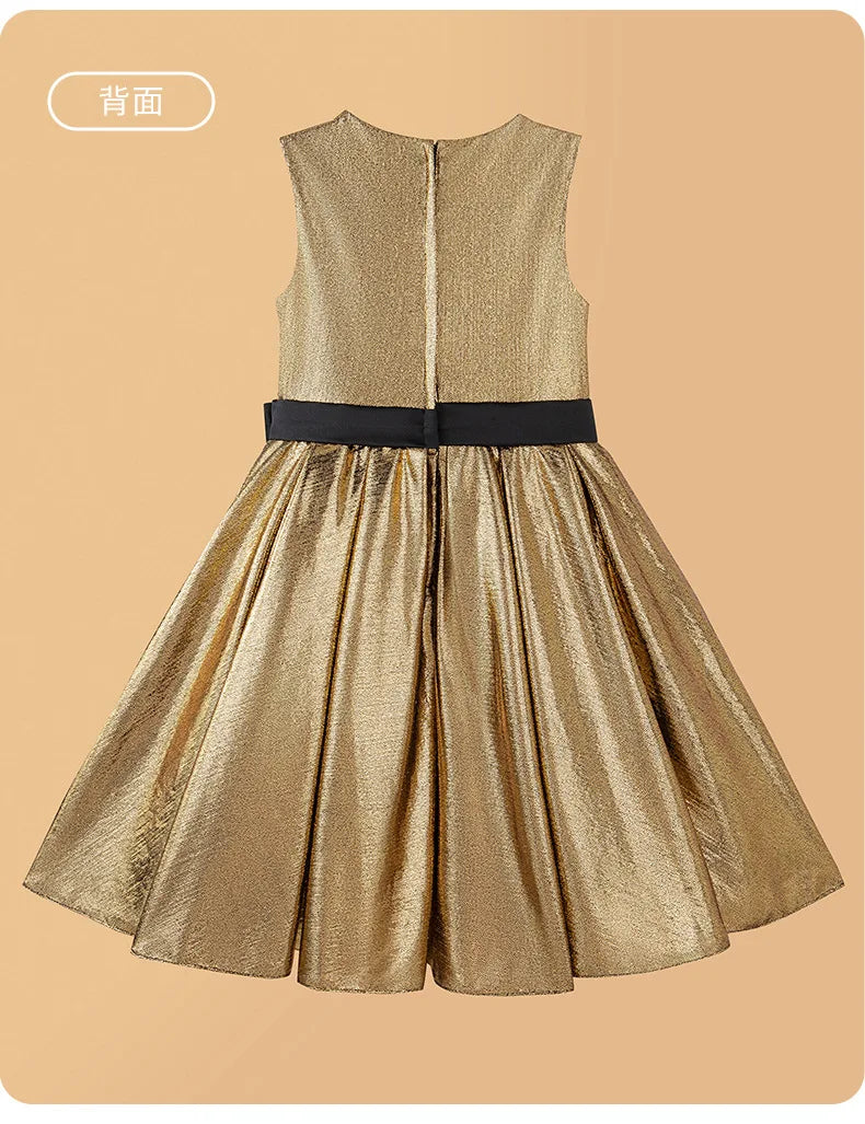 Teenager Mädchen Gold Glänzendes Bühnenkleid Kinder Hochzeit Klavier Performance Luxus Dressing Kostüm Größe 110-170.