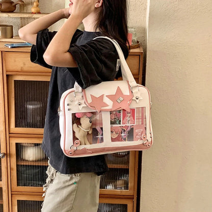 Y2K Trendy Star Ita Bag Lolita Girl Transparent Pocket Fashion Crossbody Bag Women's DIY Display Shoulder Bag Cute Purse Handbag.