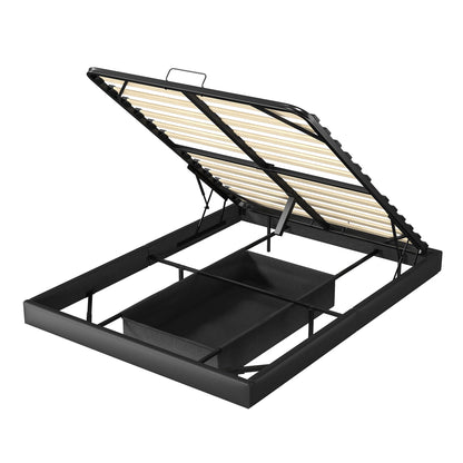 Lazyspace Bettgestell 160 x 200 cm mit LED-Beleuchtung und Stauraum, schwebender Bettrahmen mit Metalllattenrost, ohne Matratze