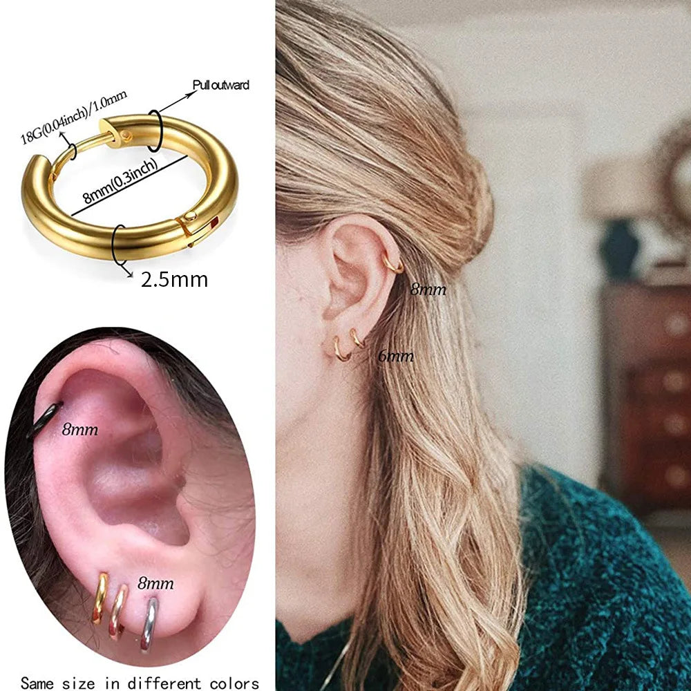 2022 New Simple Stainless Steel Small Hoop Earrings for Women Men Cartilage Ear Piercing Jewelry Pendientes Hombre Mujer.