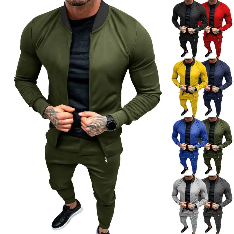 Amazon 2024 European and American men's clothing fitness sports trend outdoor leisure men's zipper suit.