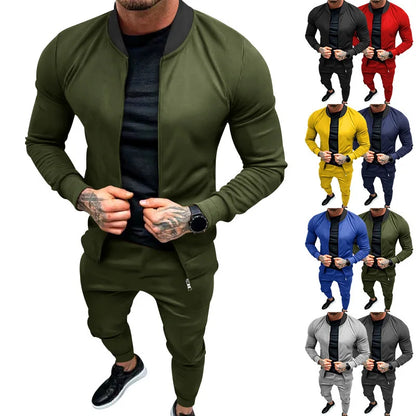 Amazon 2024 European and American men's clothing fitness sports trend outdoor leisure men's zipper suit.