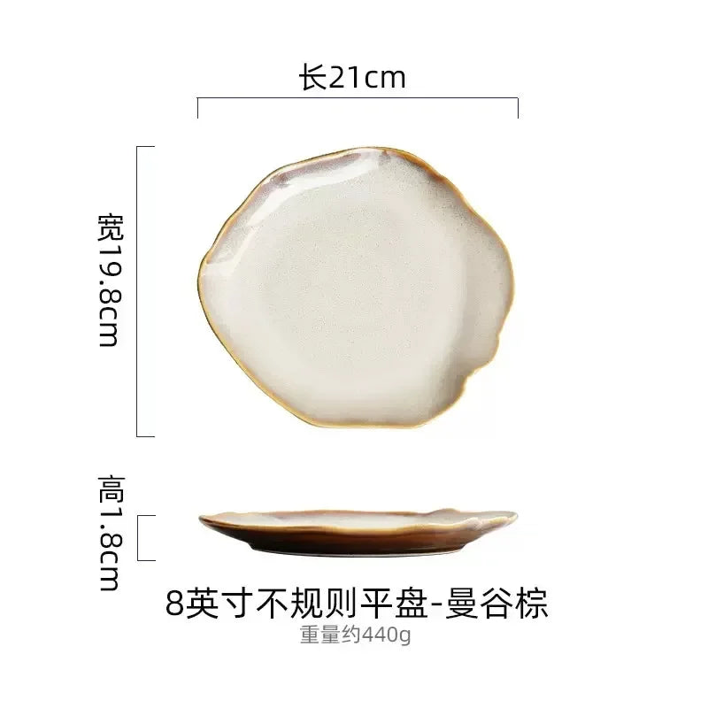 Irregula Ceramic Beef Plate Rice Noodles Soup Bowl Breakfast Bread And Beef Egg Plate