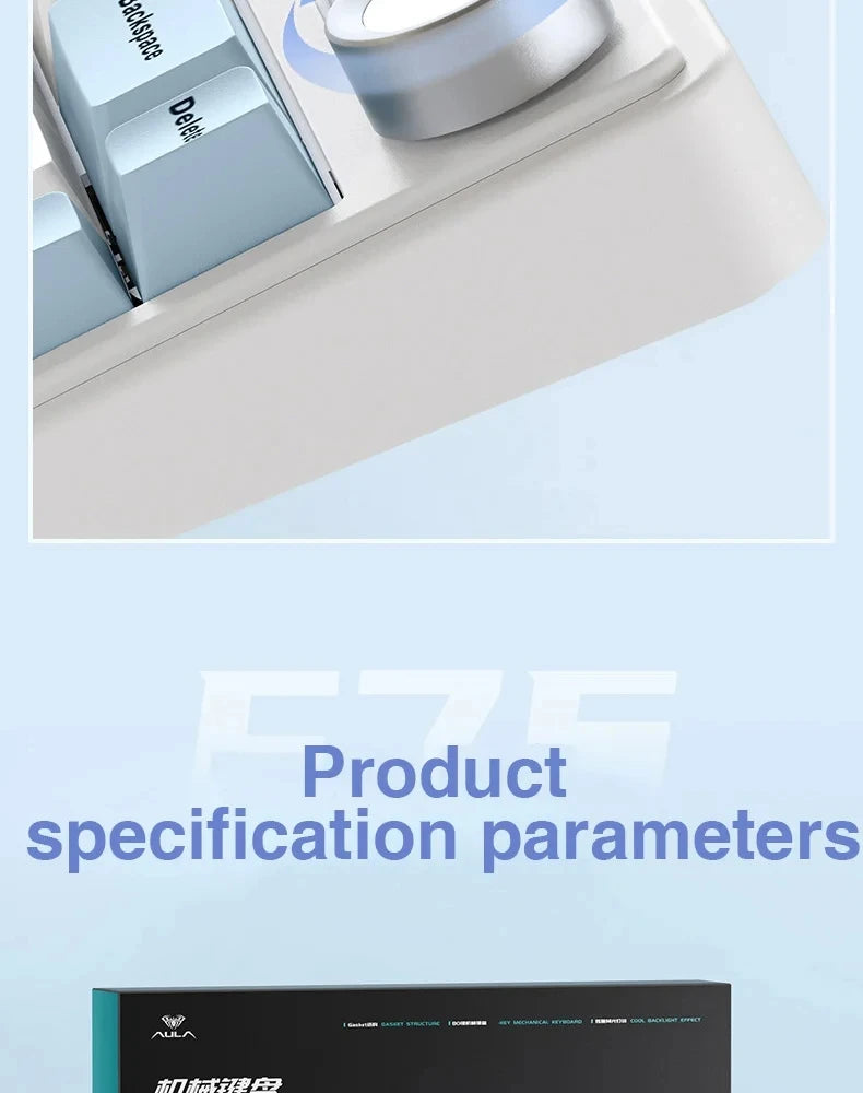 AULA F75 2.4G Wireless/Bluetooth/Wired Gaming Mechanical Keyboard RGB Customized 75% Layout OEM Profile Gasket Structure.