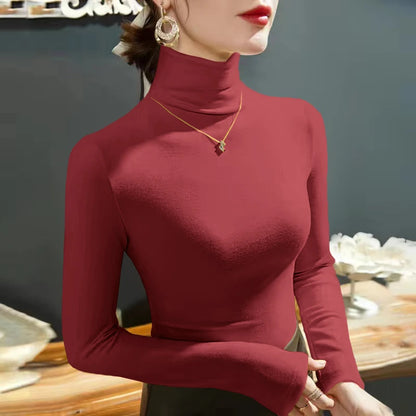 2025 Fashion Autumn Winter Female Turtleneck Fleece Stretch Shirt Women Long Sleeve T-shirt Warm Basic Pullover Bottoming Tops.