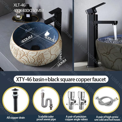 Retro Keramik Badezimmer Waschbecken Arbeitsplatte Waschbecken Künstlerische Eitelkeit Schüssel für Zuhause Keramik Gefäß Waschbecken Theke Waschschüssel Vintage