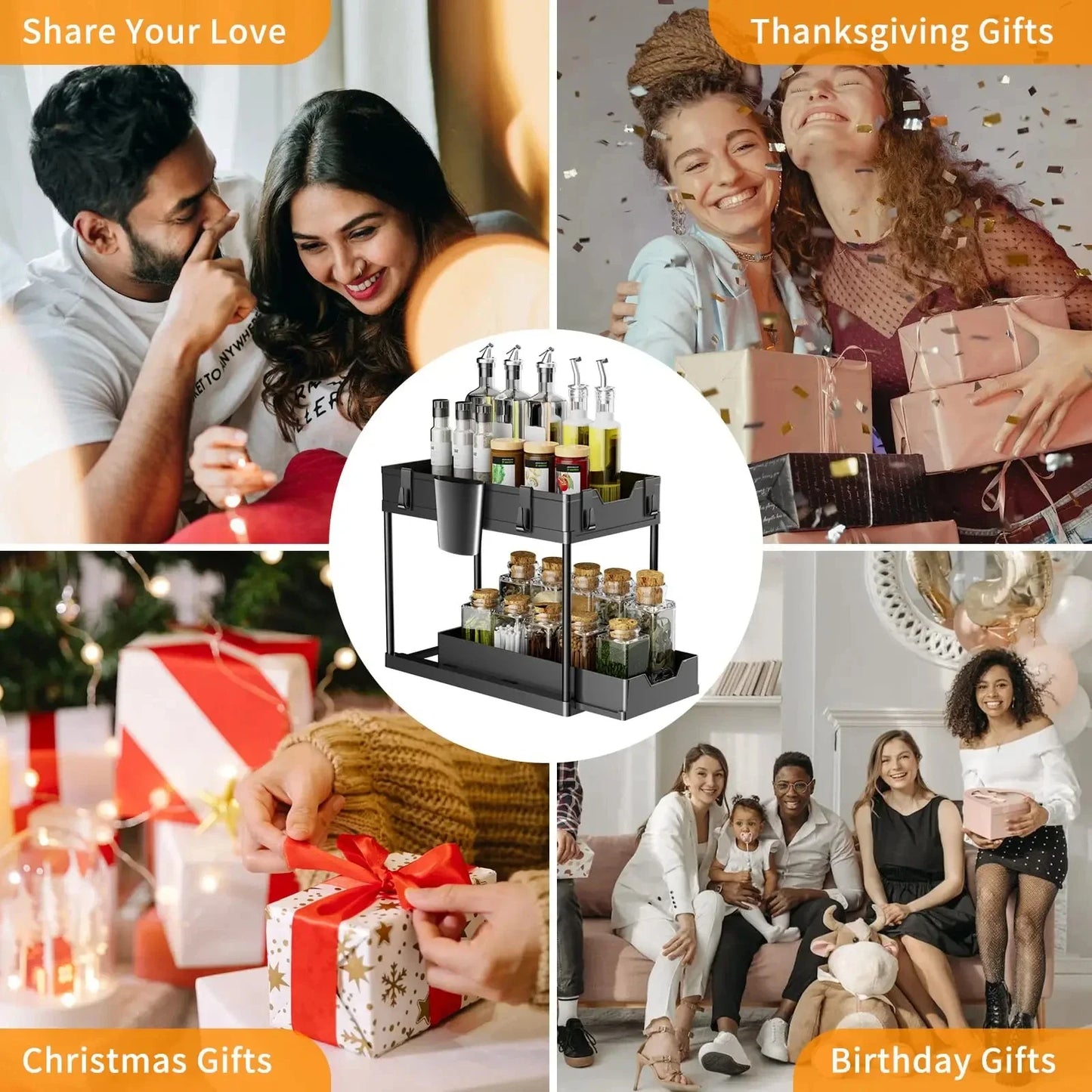 2-stufiger Organizer unter der Spüle, Schiebeschrank, Korb, Organizer, Aufbewahrungsregal mit Haken, hängende Tasse, Badezimmer, Küche, Organizer