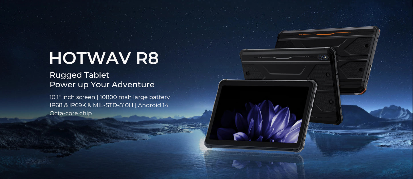 HOTWAV R8 Rugged Tablet 10.1'' HD+ Display 10800mAh Massive Battery Pad Android 14 OS Octa-core 4GB 128GB Tablet PC Global.