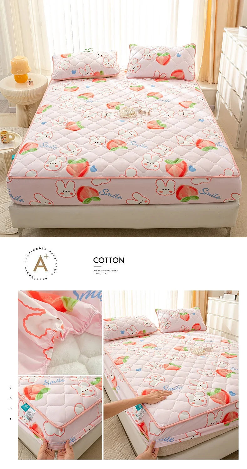 Waterproof Mattress Cover Cartoon Style Bed Covers Quilted Fitted Sheet постельное белье Thickened Bedspread(No Pillowcase)