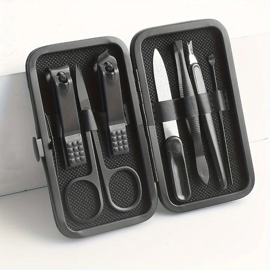 7Pcs Unisex Stainless Steel Manicure Set with Nail File Portable Travel Grooming Kit Nail Scissors Grooming Tools Kit Clippers.