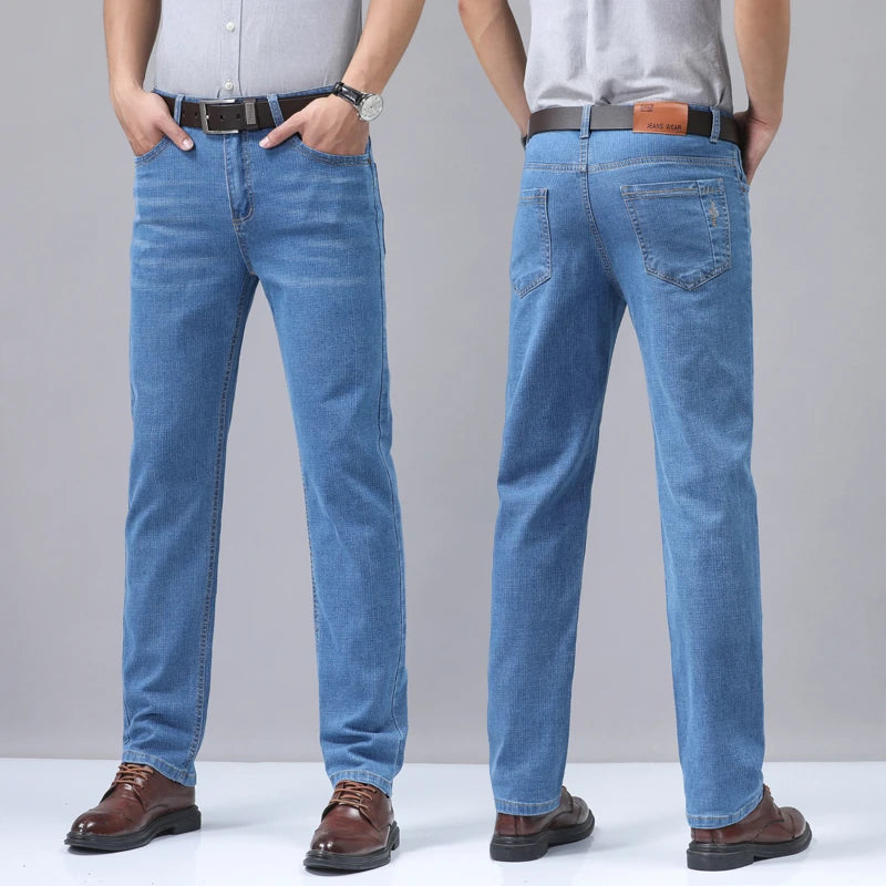 2-piece set of summer men's stretch cotton jeans, fashionable and comfortable, slim fit, business straight leg denim pants.