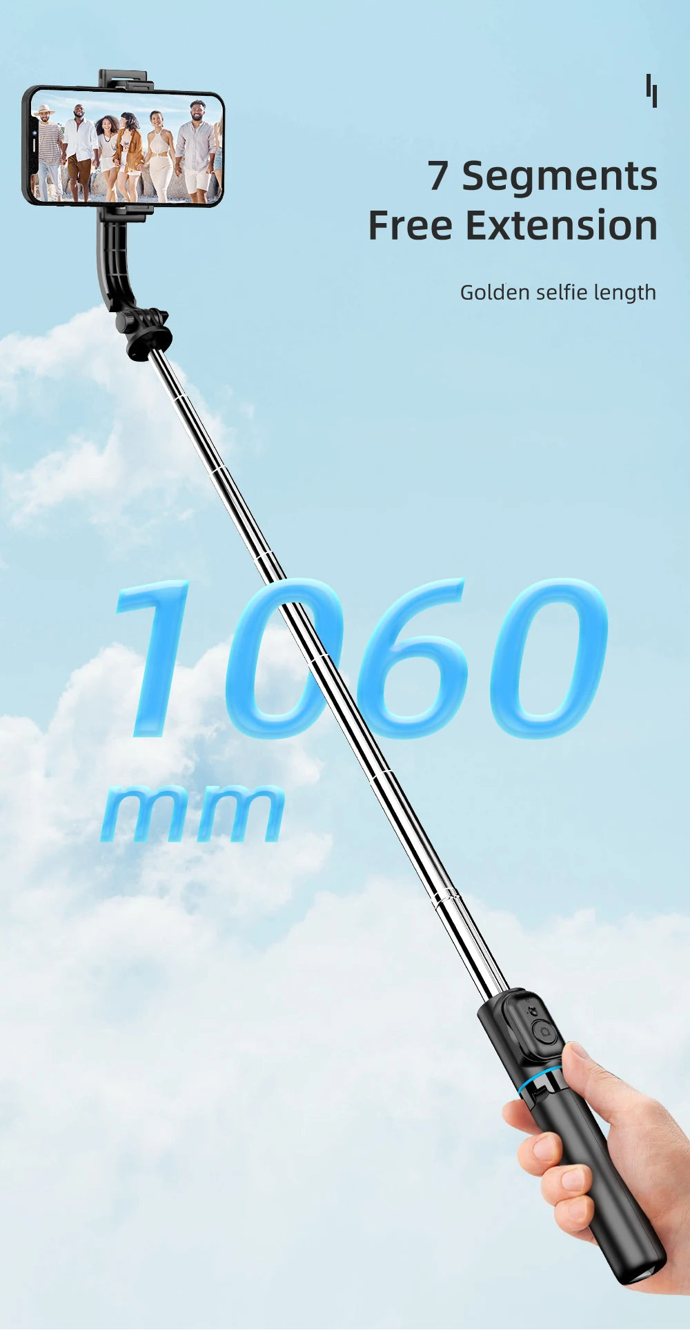 C01 Detachable Phone Clip BluetoothRemote Control Selfie Stick Tripod Portable Tripie Stabilizer Stand for Cell Phone.