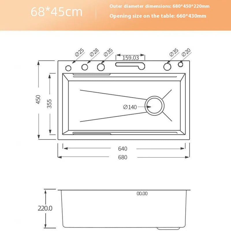Silver Waterfalls Stainless Steel Kitchen Sink Multifunction Intelligent Digital Display Temperature Household Large Single Slot