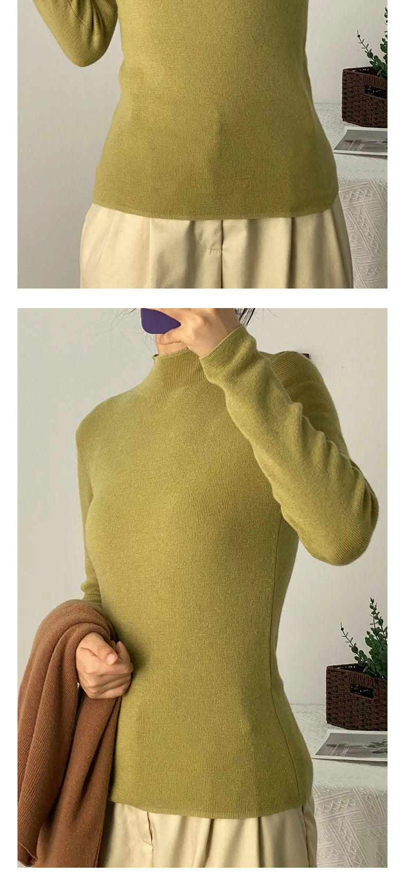 100% Ultra-fine Merino Wool Sweater Autumn and Winter Loose and Simple Semi-turtleneck Wool Bottoming Shirt Multi-color Sweater