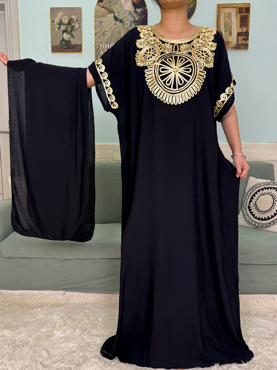 Muslimische Reine Abayas Für Frauen Dubai Baumwolle Applikationen Lose Fit Femme Robe Türkei Islam Traditionelle Kleider Mit Kopftuch Turban