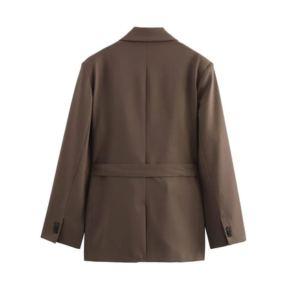 Spring and Summer New Product Women's Wear with Belt Straight Sleeve Casual Suit Coat Waist and Pants Set.