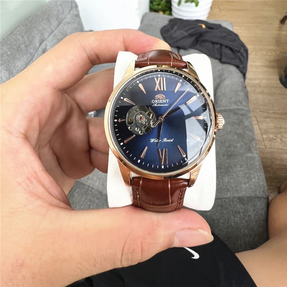Orient Double Lion Classic Watch Series Refurbished Second Hand Automatic Mechanical Skin Watch Hollow Men's Watch RA-AG002.