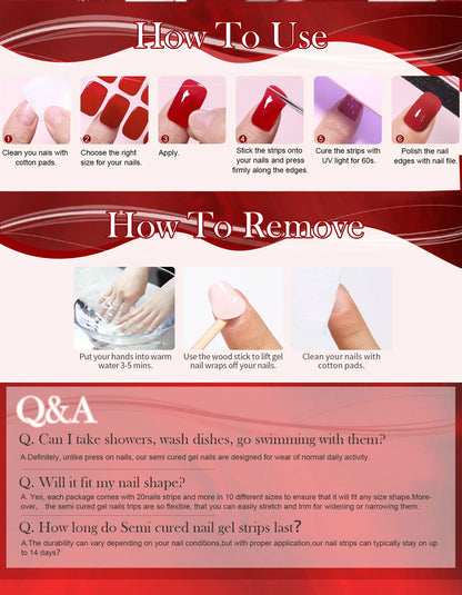 Harunouta Gradient Semi Cured Gel Nail Sticker Long-Lasting UV Nail Sticker UV/LED Extension Gel Nail Foil Gel Polish Full Cover.