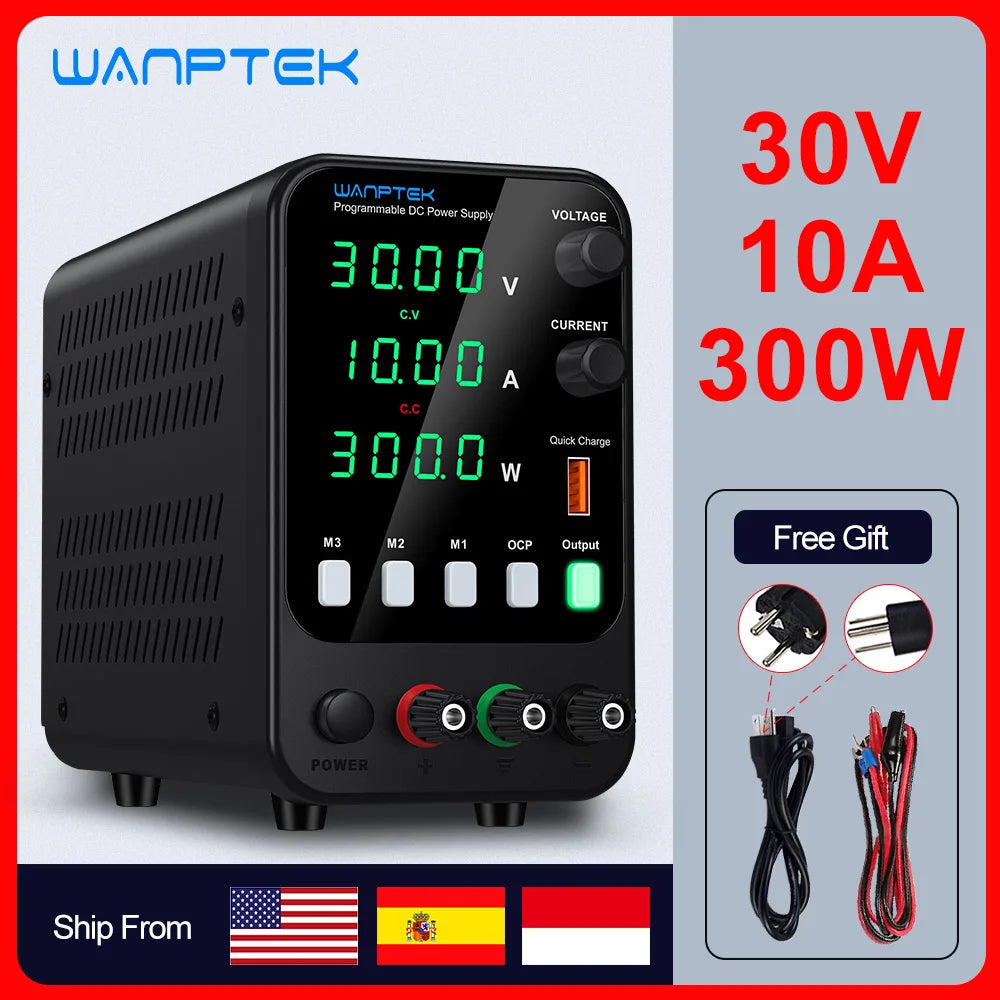 Wanptek Adjustable DC Power Supply 30V 10A LED Lab Bench Power Source Stabilized Switch Power Supply Voltage Regulator 60V 5A