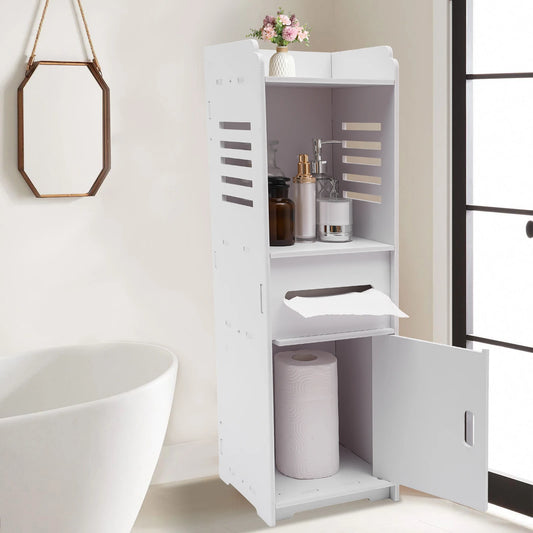 4-stufiger rechteckiger Badezimmerschrank, weißes freistehendes Lagerregal, Mehrzweck-Aufbewahrungsschrank, Badezimmerschrank, 24 x 24 x 80 cm