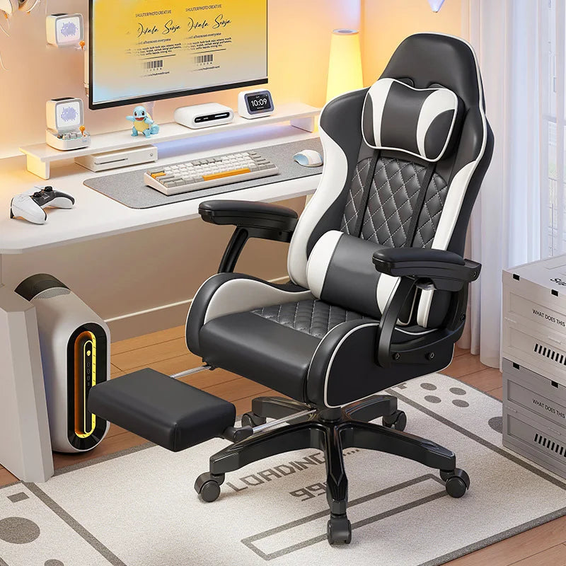 Gaming-Stuhl im Racing-Stil, drehbarer Bürostuhl, 8 cm dickes Latexkissen, verstellbarer Computersitz aus 135 Grad PU-Leder