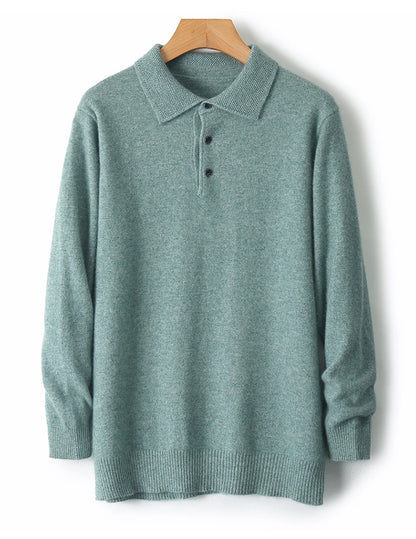 LHZSYY 100%Merino Wool Hot Cardigans Men Lapel Pullover Long Sleeve POLO Neck Sweaters Loose Tops Knit Clothing Large Size Shirt