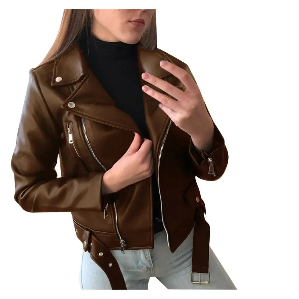 Damen Ledermantel Damen Kurz Slim-Fit Neue Biker Lederjacke Winter Herbst Lederjacken Mäntel.