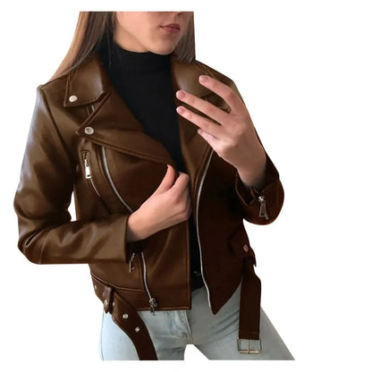 Damen Ledermantel Damen Kurz Slim-Fit Neue Biker Lederjacke Winter Herbst Lederjacken Mäntel.