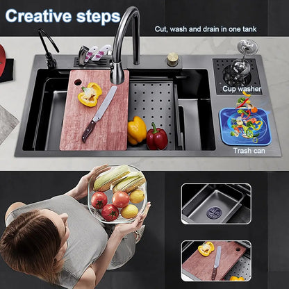 Modern Multifunctional Stainless Steel Kitchen Sink with Faucet for Home Cooking and Cleaning Durable Scratch-Resistant