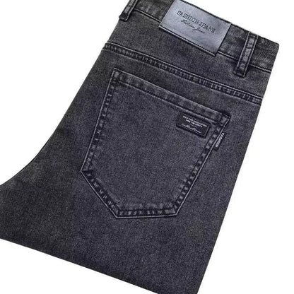 Slim Fit Stretch Business Men's Jeans Summer Trendy Thin Style Male Denim Pants Mid Waist Washed Design Casual Trousers.