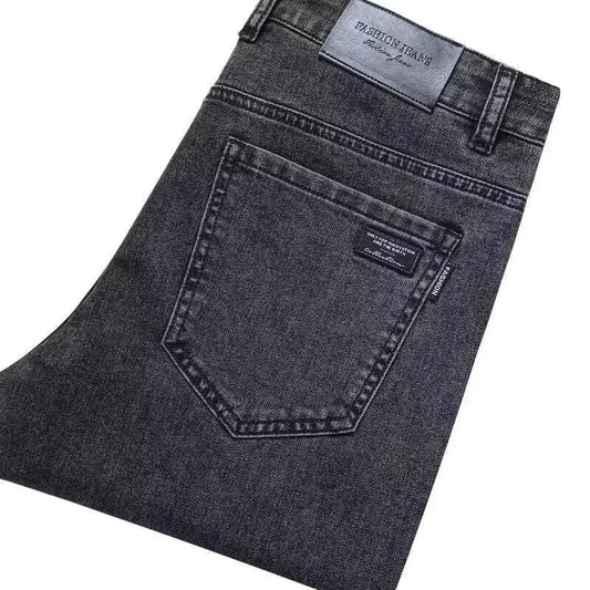 Slim Fit Stretch Business Men's Jeans Summer Trendy Thin Style Male Denim Pants Mid Waist Washed Design Casual Trousers.