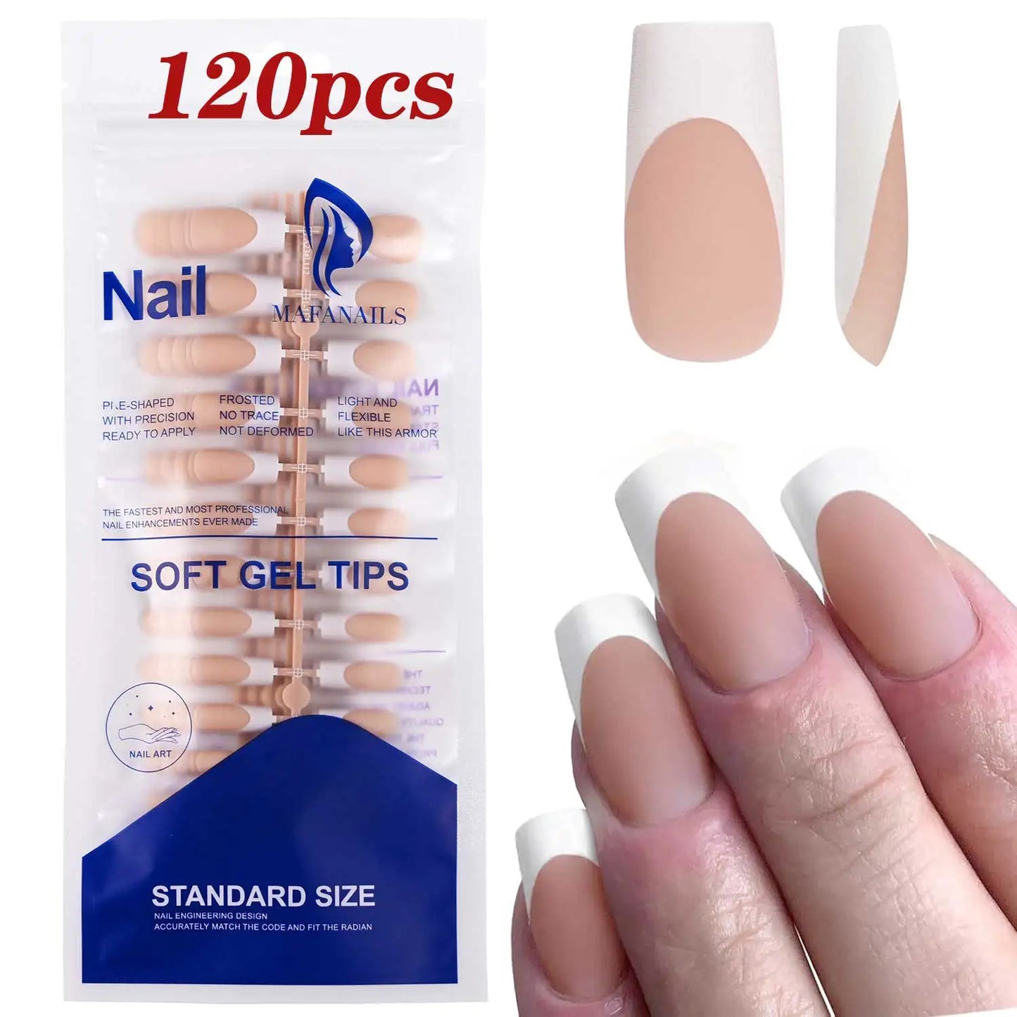 120/150pcs Matte White French Gel Nail Tips Medium Almond Nude Press On Nails 0.75-2.6cm Pink/Nude ABS Soft Gel Nail Flase Tips
