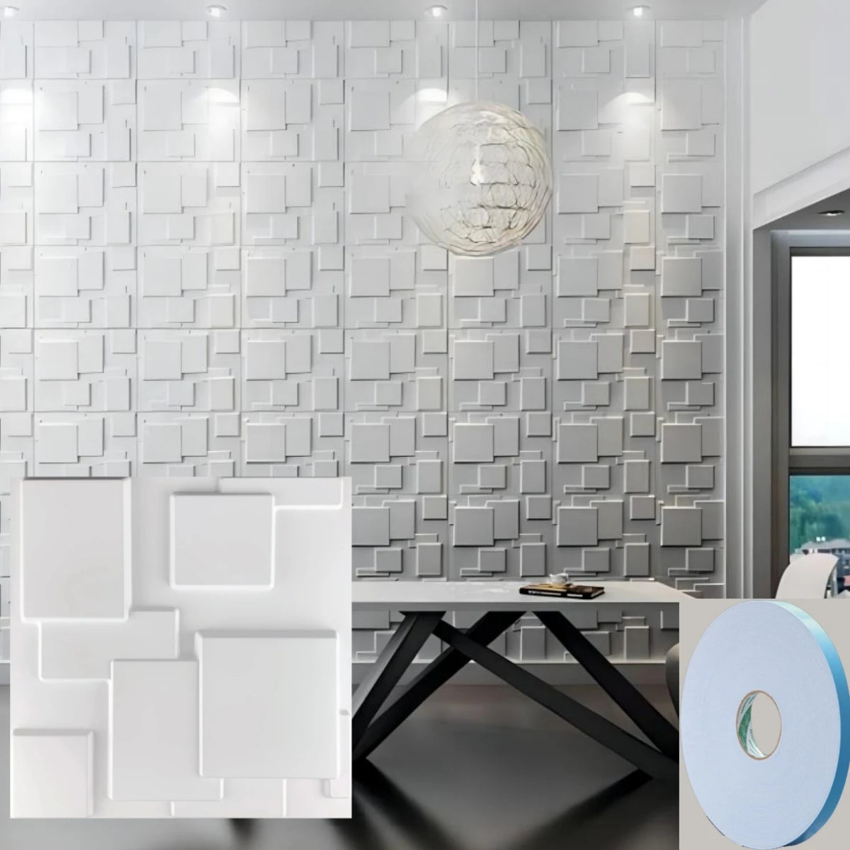 12/20/30pcs 3D pvc wall panels for indoor wall decoration, for living room hall bedroom hotel office,including tape
