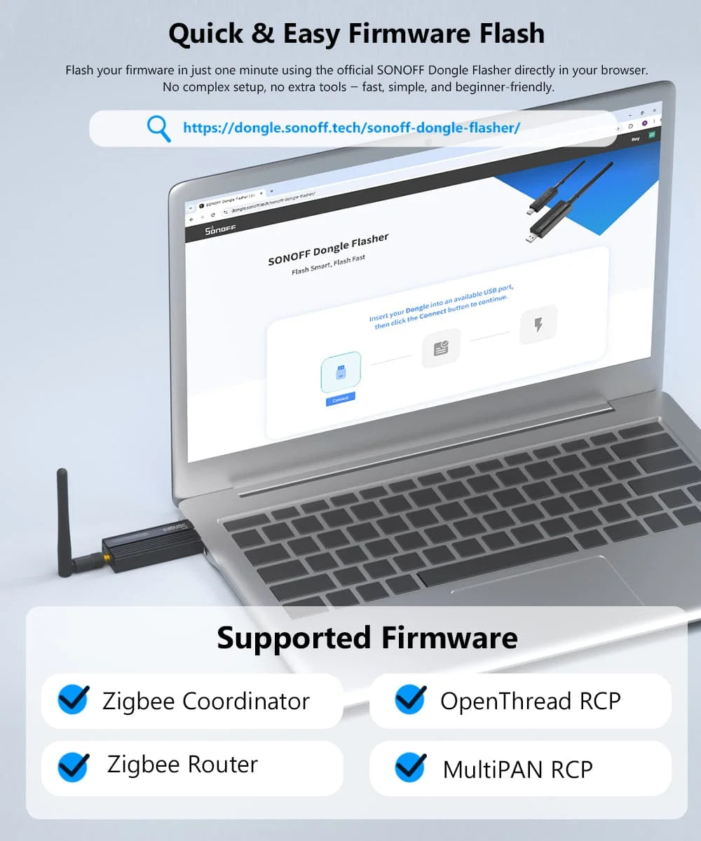 Sonoff Zigbee 3.0 USB-Dongle Plus ZBdongle-E Wireless Zigbee Gateway USB-Schnittstelle Capture EFR32MG21 Google Home Sprachsteuerung.