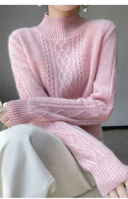 Neue Frühjahr Gestrickte Pullover Halb Hohen Kragen Lose Dicke Warme Pullover Für Frauen Vintage Herbst Winter Mutter Bodenbildung Top.